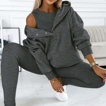 Lässiger und bequemer Sweatshirt-Anzug mit Kapuze-3