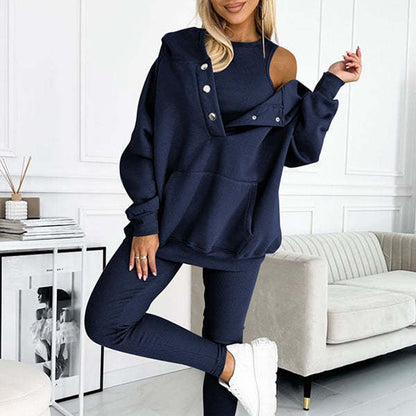 Lässiger und bequemer Sweatshirt-Anzug mit Kapuze-15
