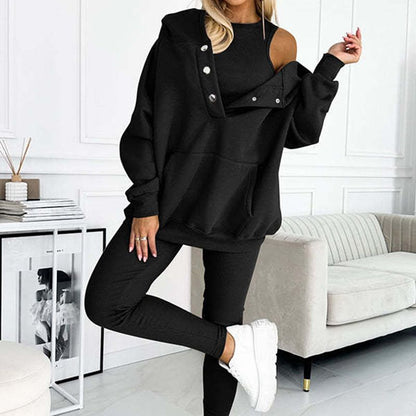 Lässiger und bequemer Sweatshirt-Anzug mit Kapuze-17