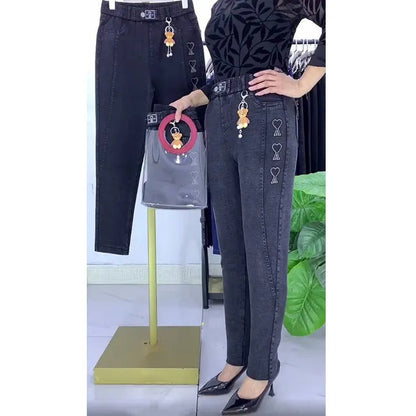 🚶🍂Modische, hochdehnbare Harem-Jeans in Übergrößen für den Freizeitlook👖-4