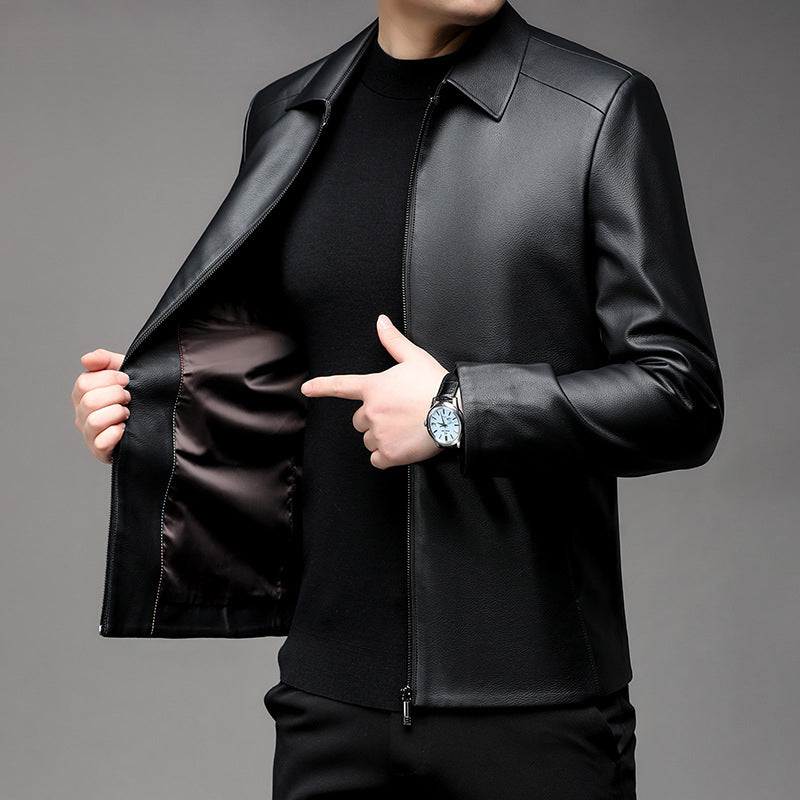 Herren Casual Business Revers PU Lederjacke-2