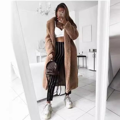 💕Women's Long Faux Fleece Warm Cardigan Coat-3