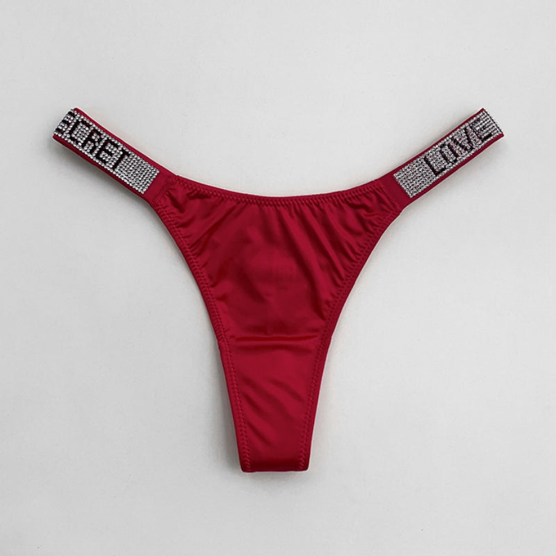 Damen Sexy String Tanga mit Strasssteinen, niedrige Taille, hoher Schnitt, Bikini-Unterwäsche, Hipster, T-Back-Höschen-5