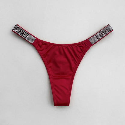 Damen Sexy String Tanga mit Strasssteinen, niedrige Taille, hoher Schnitt, Bikini-Unterwäsche, Hipster, T-Back-Höschen-5