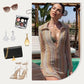 Bondi Beach Knit Colorful Wave Print Long Sleeve Vacation Maxi Dress-4