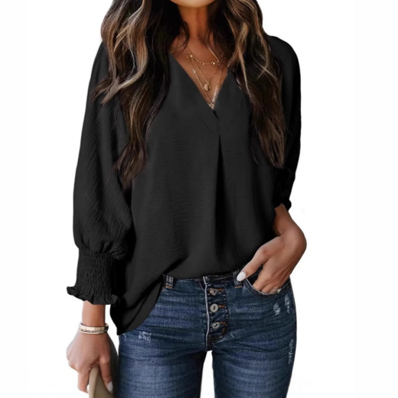 🥰V-Ausschnitt Lässiges 3/4-Ärmel-Lose-Shirt-1