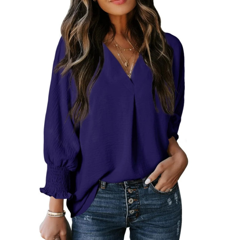 🥰V-Ausschnitt Lässiges 3/4-Ärmel-Lose-Shirt-2