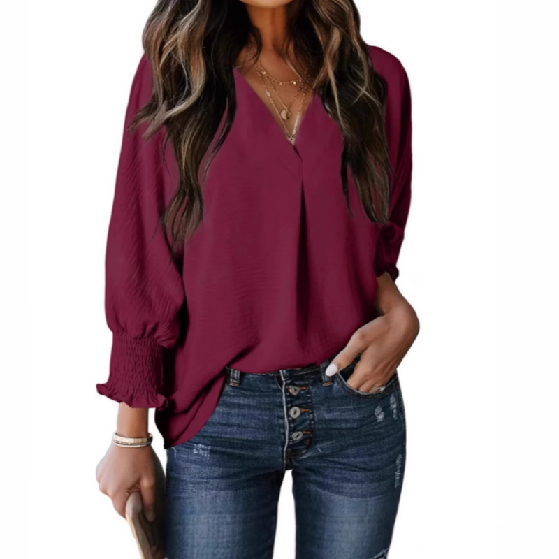 🥰V-Ausschnitt Lässiges 3/4-Ärmel-Lose-Shirt-3