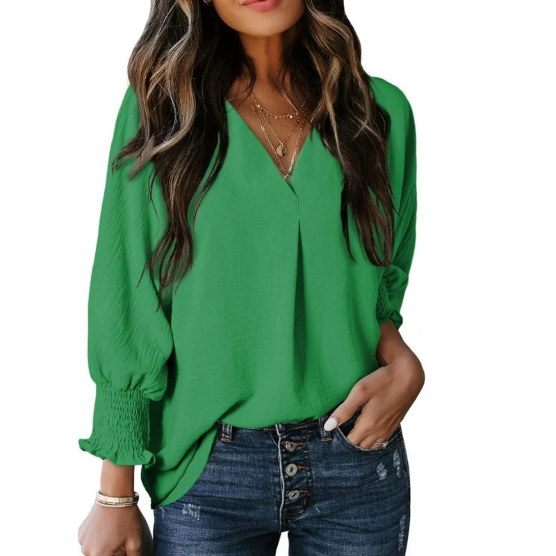 🥰V-Ausschnitt Lässiges 3/4-Ärmel-Lose-Shirt-4