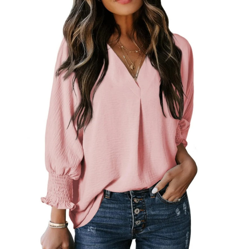 🥰V-Ausschnitt Lässiges 3/4-Ärmel-Lose-Shirt-5