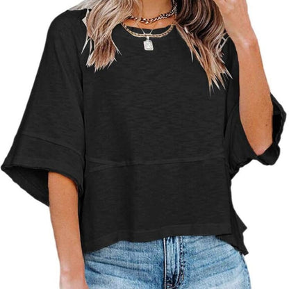 👕 50% RABATT! 🌸 Einfarbiges Damen T-Shirt mit Glockenärmeln – Locker geschnittenes Sommeroberteil aus weichem Stoff in 3 Farben✨-1