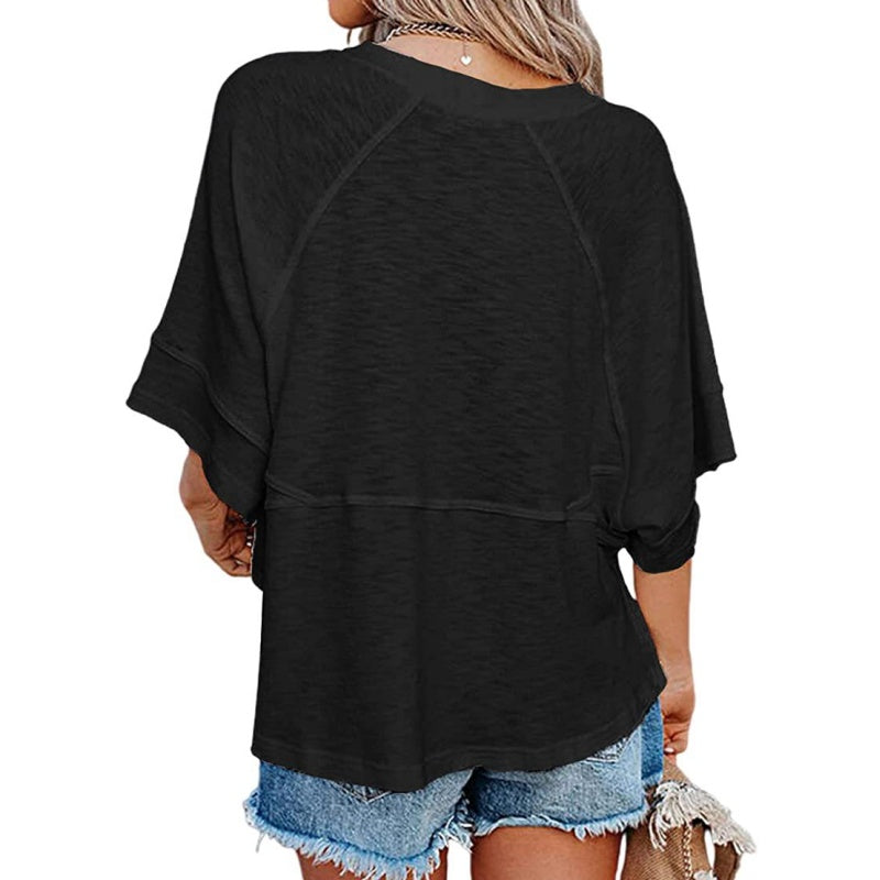 👕 50% RABATT! 🌸 Einfarbiges Damen T-Shirt mit Glockenärmeln – Locker geschnittenes Sommeroberteil aus weichem Stoff in 3 Farben✨-2