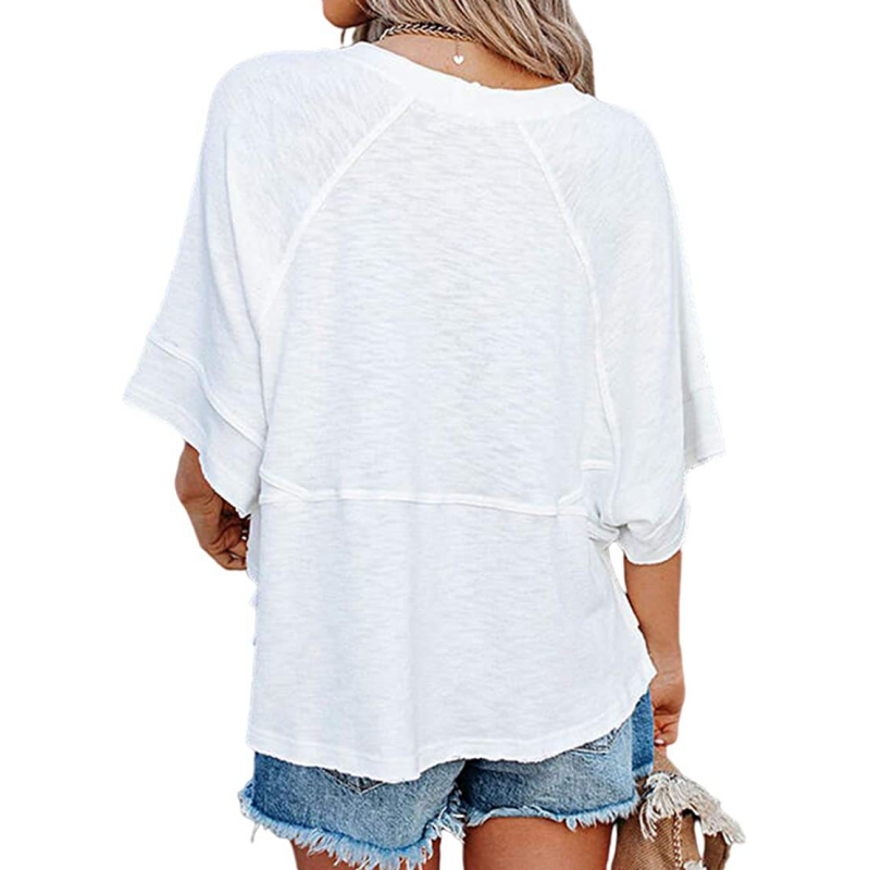👕 50% RABATT! 🌸 Einfarbiges Damen T-Shirt mit Glockenärmeln – Locker geschnittenes Sommeroberteil aus weichem Stoff in 3 Farben✨-4