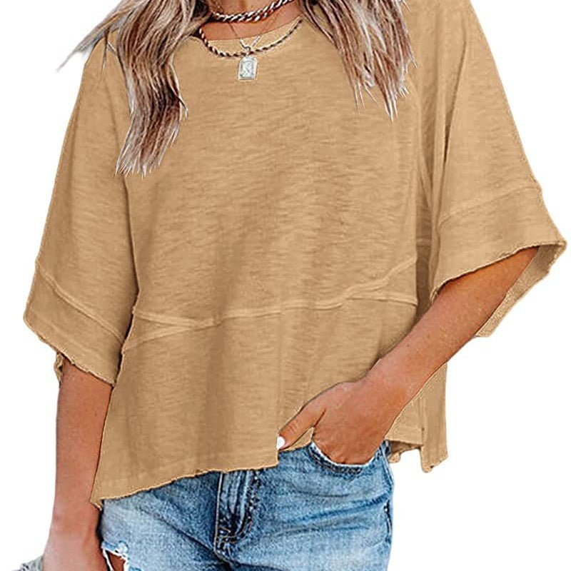 👕 50% RABATT! 🌸 Einfarbiges Damen T-Shirt mit Glockenärmeln – Locker geschnittenes Sommeroberteil aus weichem Stoff in 3 Farben✨-6