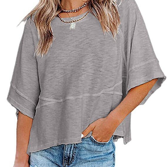 👕 50% RABATT! 🌸 Einfarbiges Damen T-Shirt mit Glockenärmeln – Locker geschnittenes Sommeroberteil aus weichem Stoff in 3 Farben✨-7