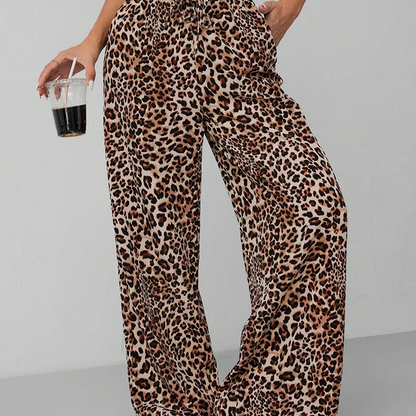 Women's Fashion Leopard Print Straight-Leg Wide Pants