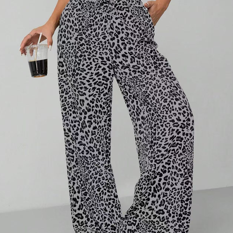 Women's Fashion Leopard Print Straight-Leg Wide Pants-1