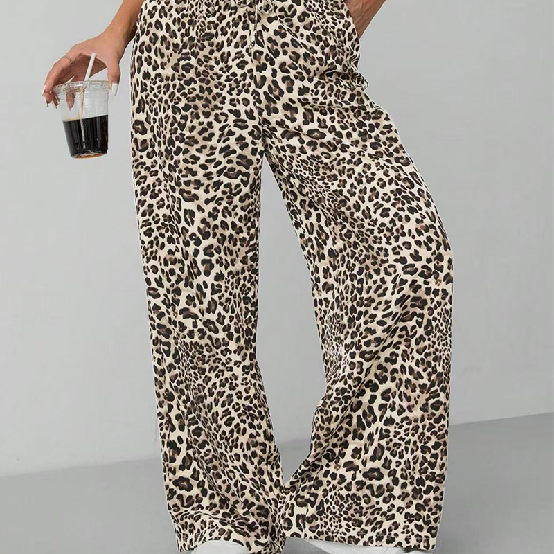 Women's Fashion Leopard Print Straight-Leg Wide Pants-2
