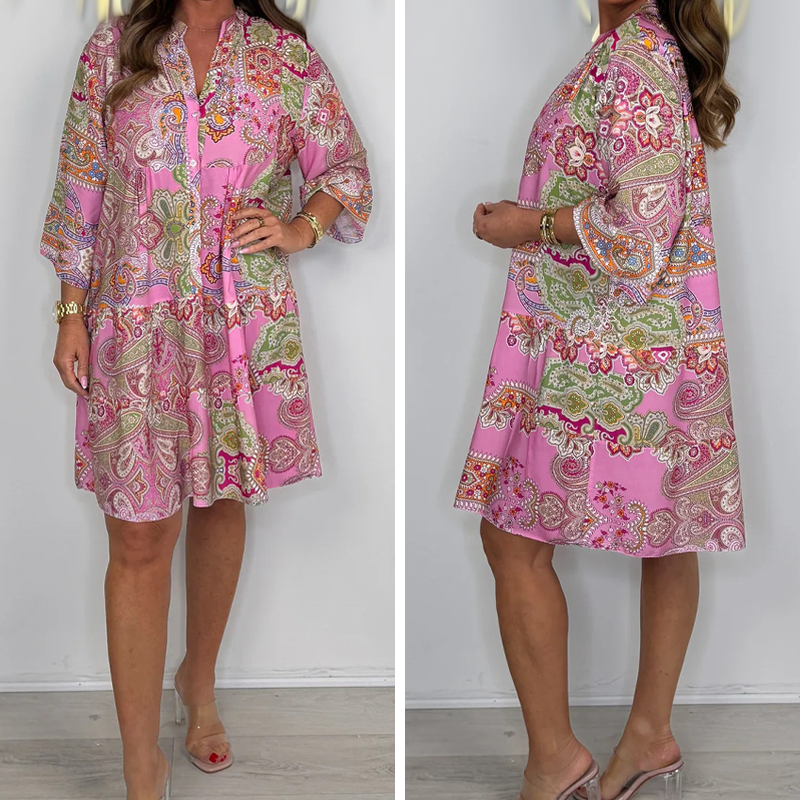 Women's Paisley Print Pink Mini Dress-1