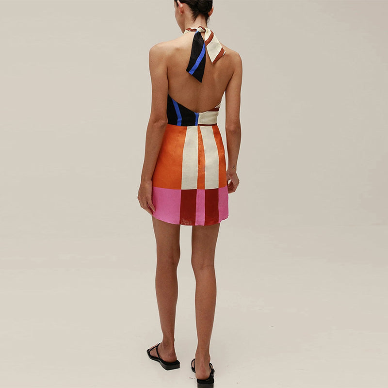 Women’s Fashion Print Halter Mini Dress-4