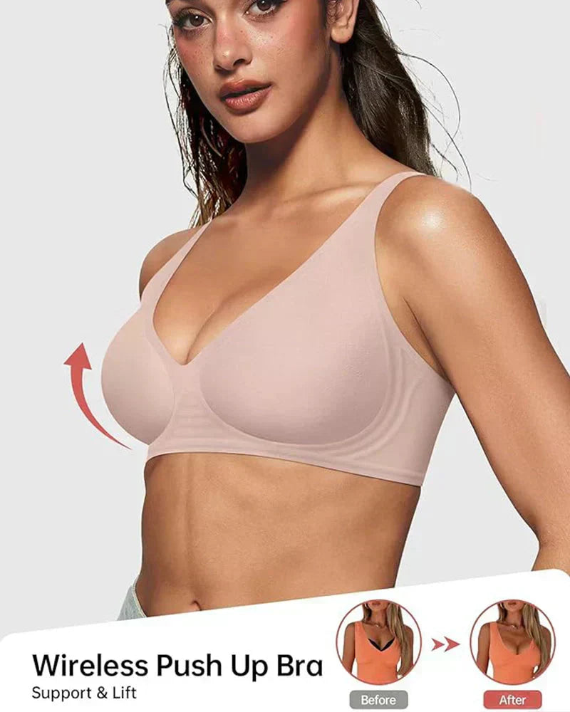 👙 50% RABATT! 💕 Nahtloser kabelloser Push-up-BH für Damen – Tiefes V, unsichtbar & bequem – Perfekt unter tief ausgeschnittenen oder engen Oberteilen – natürliches Dekolleté ohne Bügel ✨🌸