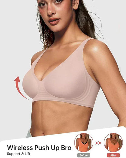 👙 50% RABATT! 💕 Nahtloser kabelloser Push-up-BH für Damen – Tiefes V, unsichtbar & bequem – Perfekt unter tief ausgeschnittenen oder engen Oberteilen – natürliches Dekolleté ohne Bügel ✨🌸