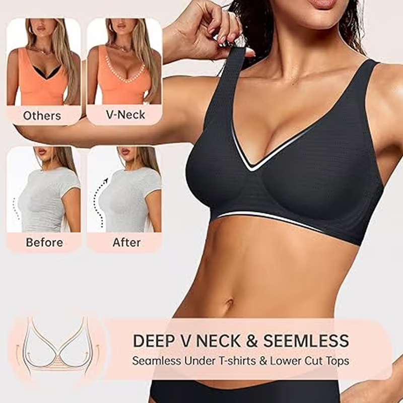 👙 50% RABATT! 💕 Nahtloser kabelloser Push-up-BH für Damen – Tiefes V, unsichtbar & bequem – Perfekt unter tief ausgeschnittenen oder engen Oberteilen – natürliches Dekolleté ohne Bügel ✨🌸