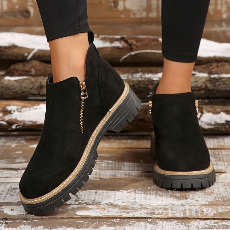 🥾 Damenschuhe trendig und komfortabel, runde Spitze mit Zip 🌟👢-10
