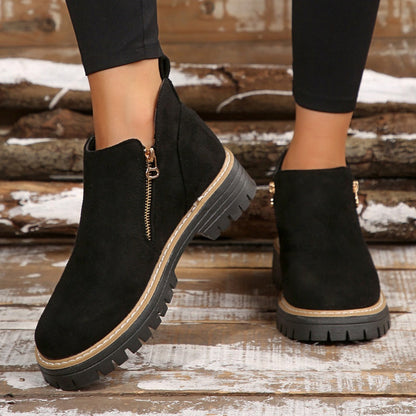 🥾 Damenschuhe trendig und komfortabel, runde Spitze mit Zip 🌟👢-10