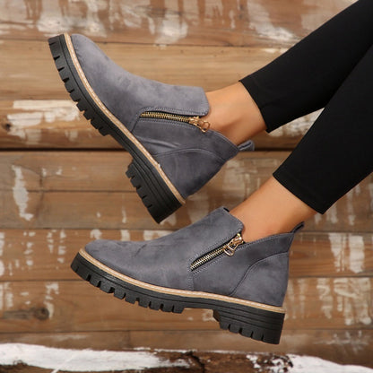 🥾 Damenschuhe trendig und komfortabel, runde Spitze mit Zip 🌟👢-11