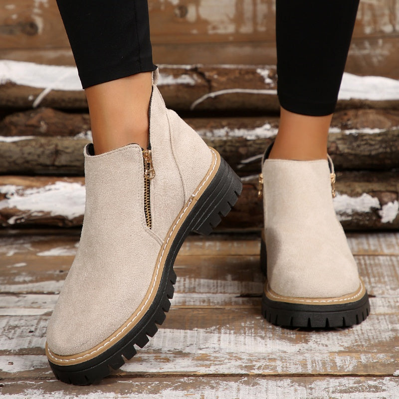 🥾 Damenschuhe trendig und komfortabel, runde Spitze mit Zip 🌟👢-12