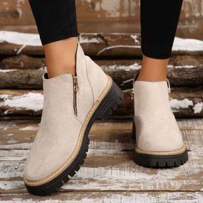 🥾 Damenschuhe trendig und komfortabel, runde Spitze mit Zip 🌟👢-12