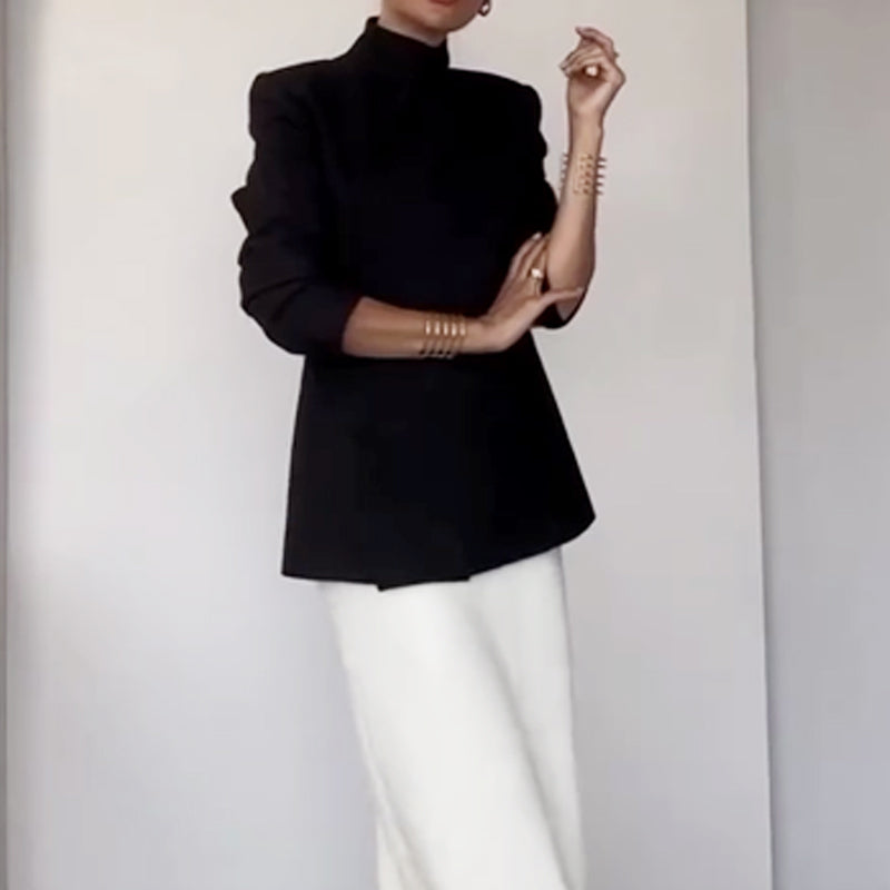 Fashionable Leader One Button Stand Collar Long Sleeve Blazer Jacket-4