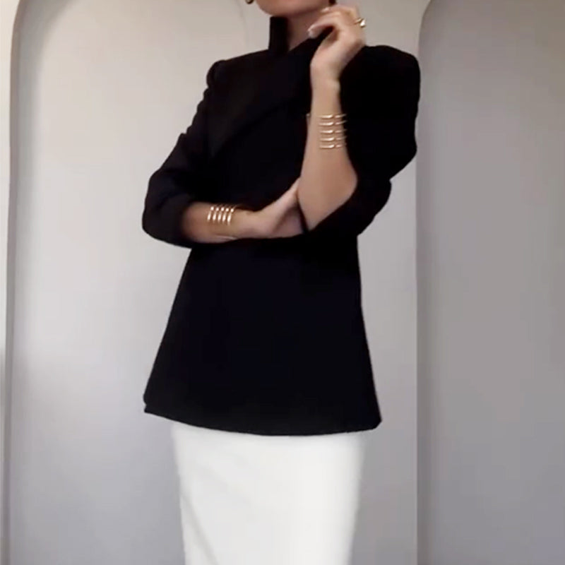 Fashionable Leader One Button Stand Collar Long Sleeve Blazer Jacket-6