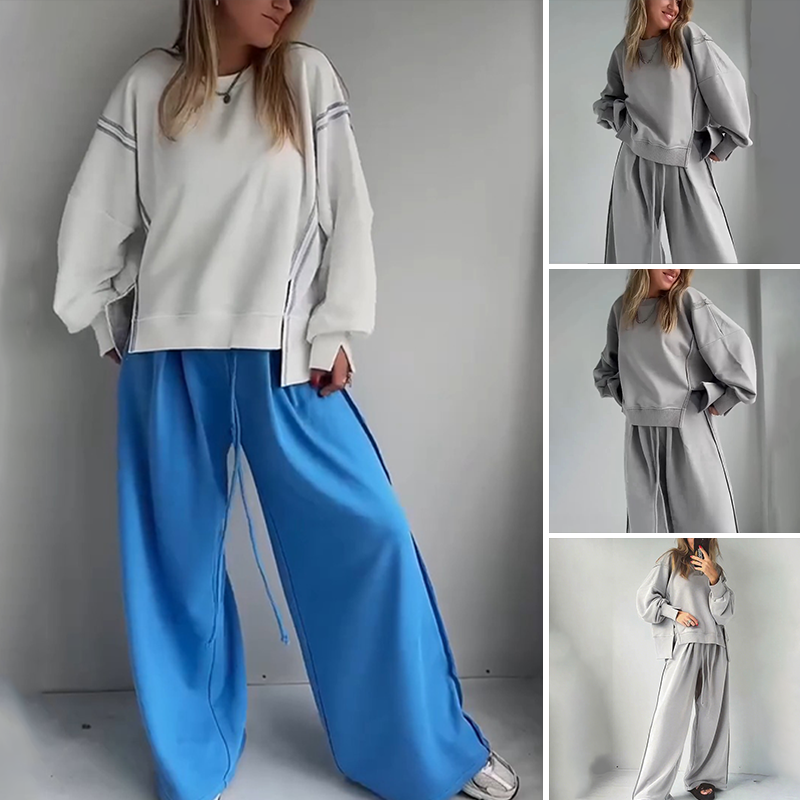 Women’s Casual Set - Spliced Top & Drawstring Pants-1