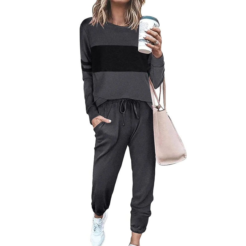 Women's Casual Color Blocking Tops ＆ Pants 2-Piece Set-1