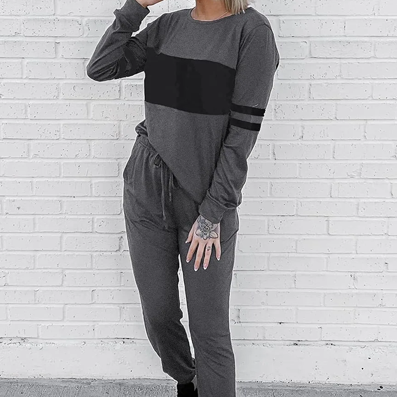Women's Casual Color Blocking Tops ＆ Pants 2-Piece Set-3