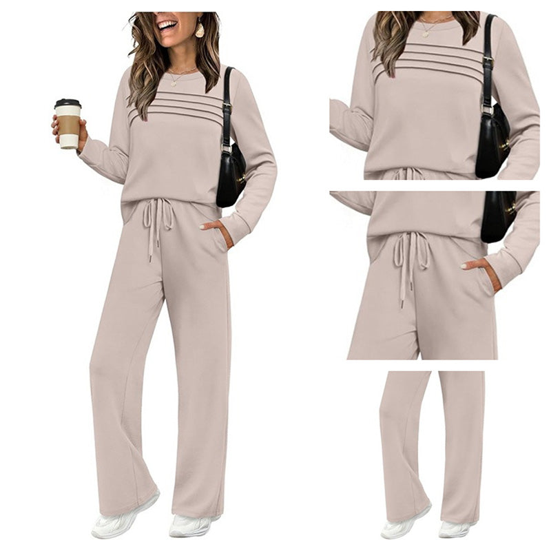 🍂✨Set für Damen mit Rundhals-Top und Kordelzughose