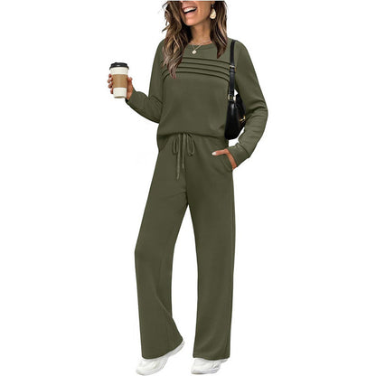 🍂✨Set für Damen mit Rundhals-Top und Kordelzughose-4