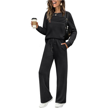 🍂✨Set für Damen mit Rundhals-Top und Kordelzughose-5