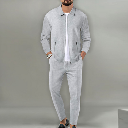 ✨Zweiteiliger Anzug für Herrenmode: Waffel-Reißverschlusstasche, Revers, Slim Fit, Strickjacke, Herrenjacke-2