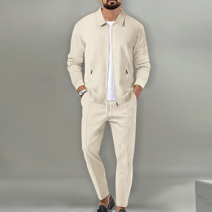 ✨Zweiteiliger Anzug für Herrenmode: Waffel-Reißverschlusstasche, Revers, Slim Fit, Strickjacke, Herrenjacke