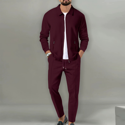 ✨Zweiteiliger Anzug für Herrenmode: Waffel-Reißverschlusstasche, Revers, Slim Fit, Strickjacke, Herrenjacke-5