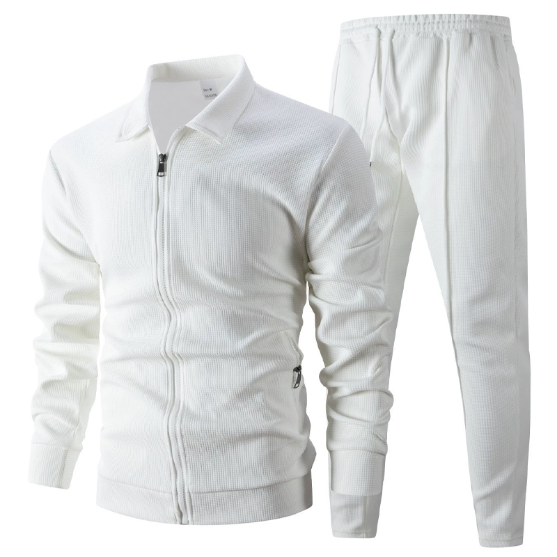 ✨Zweiteiliger Anzug für Herrenmode: Waffel-Reißverschlusstasche, Revers, Slim Fit, Strickjacke, Herrenjacke-10