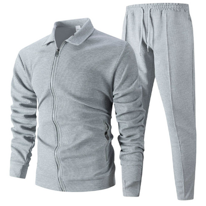 ✨Zweiteiliger Anzug für Herrenmode: Waffel-Reißverschlusstasche, Revers, Slim Fit, Strickjacke, Herrenjacke-11