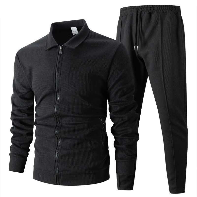 ✨Zweiteiliger Anzug für Herrenmode: Waffel-Reißverschlusstasche, Revers, Slim Fit, Strickjacke, Herrenjacke-12
