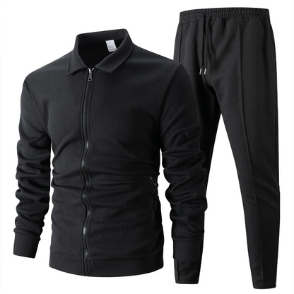✨Zweiteiliger Anzug für Herrenmode: Waffel-Reißverschlusstasche, Revers, Slim Fit, Strickjacke, Herrenjacke-12