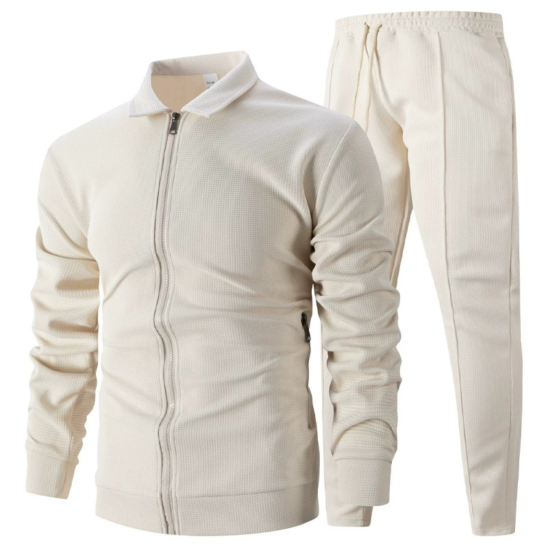 ✨Zweiteiliger Anzug für Herrenmode: Waffel-Reißverschlusstasche, Revers, Slim Fit, Strickjacke, Herrenjacke-13