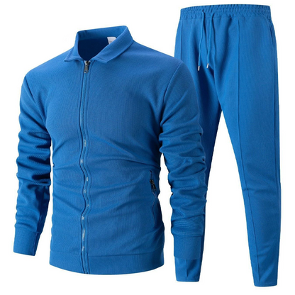 ✨Zweiteiliger Anzug für Herrenmode: Waffel-Reißverschlusstasche, Revers, Slim Fit, Strickjacke, Herrenjacke-14