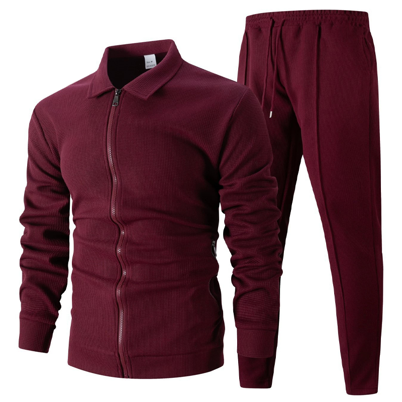 ✨Zweiteiliger Anzug für Herrenmode: Waffel-Reißverschlusstasche, Revers, Slim Fit, Strickjacke, Herrenjacke-15